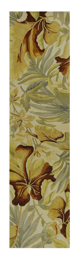 HomeRoots 10' Tropical Botanical Wool Runner Rug - Hand-Tufted Artisan Design in Ivory, Green & Red 10' Runner 375479