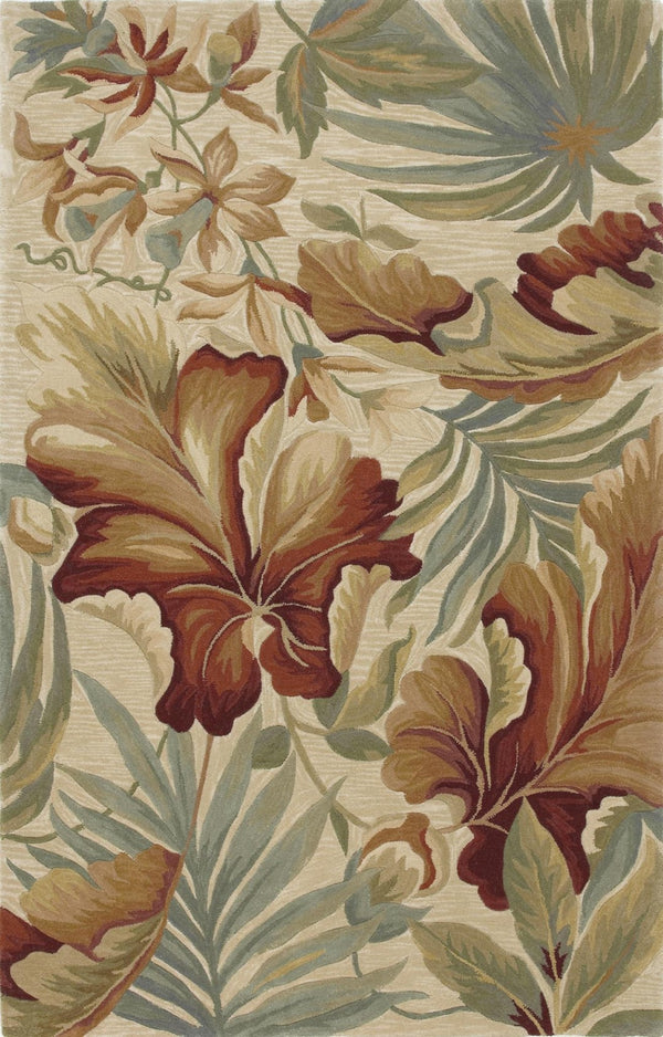 HomeRoots 10' Tropical Botanical Wool Runner Rug - Hand-Tufted Artisan Design in Ivory, Green & Red 3' X 5' 375480