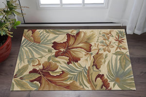 HomeRoots 10' Tropical Botanical Wool Runner Rug - Hand-Tufted Artisan Design in Ivory, Green & Red 3' X 5' 375480