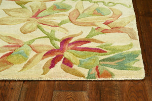 HomeRoots 10' Tropical Botanical Wool Runner Rug - Hand-Tufted Artisan Design in Ivory, Green & Red 5' X 8' 375481