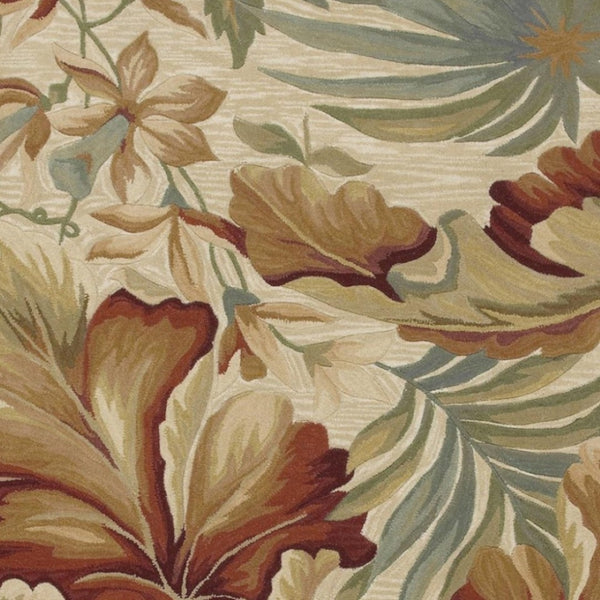 HomeRoots 10' Tropical Botanical Wool Runner Rug - Hand-Tufted Artisan Design in Ivory, Green & Red 5' X 8' 375481