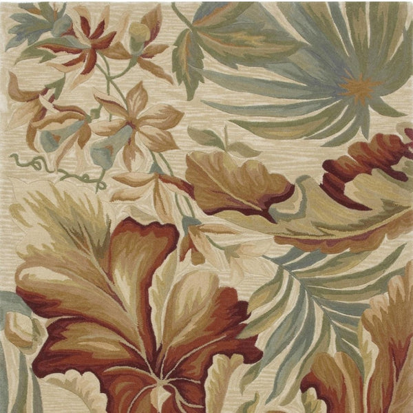 HomeRoots 10' Tropical Botanical Wool Runner Rug - Hand-Tufted Artisan Design in Ivory, Green & Red 5' X 8' 375481