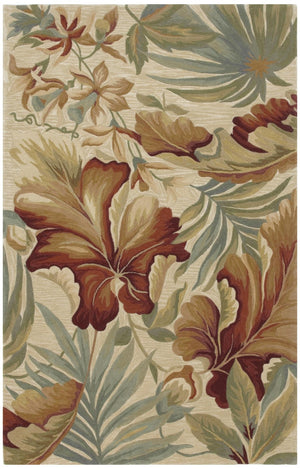 HomeRoots 10' Tropical Botanical Wool Runner Rug - Hand-Tufted Artisan Design in Ivory, Green & Red 5' X 8' 375481