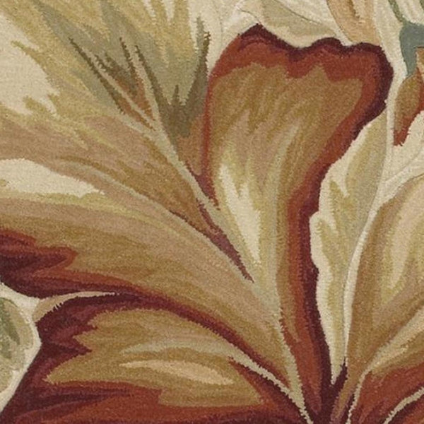 HomeRoots 10' Tropical Botanical Wool Runner Rug - Hand-Tufted Artisan Design in Ivory, Green & Red 8' Round 375483