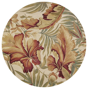 HomeRoots 10' Tropical Botanical Wool Runner Rug - Hand-Tufted Artisan Design in Ivory, Green & Red 8' Round 375483