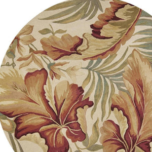 HomeRoots 10' Tropical Botanical Wool Runner Rug - Hand-Tufted Artisan Design in Ivory, Green & Red 8' Round 375483
