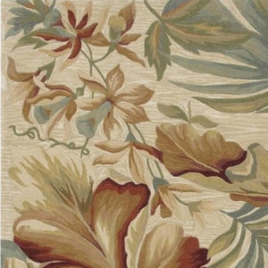 HomeRoots 10' Tropical Botanical Wool Runner Rug - Hand-Tufted Artisan Design in Ivory, Green & Red 8' X 10' 375484