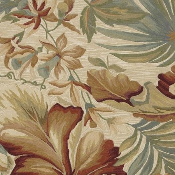 HomeRoots 10' Tropical Botanical Wool Runner Rug - Hand-Tufted Artisan Design in Ivory, Green & Red 8' X 10' 375484