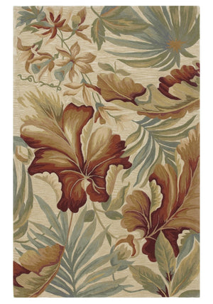 HomeRoots 10' Tropical Botanical Wool Runner Rug - Hand-Tufted Artisan Design in Ivory, Green & Red 8' X 10' 375484