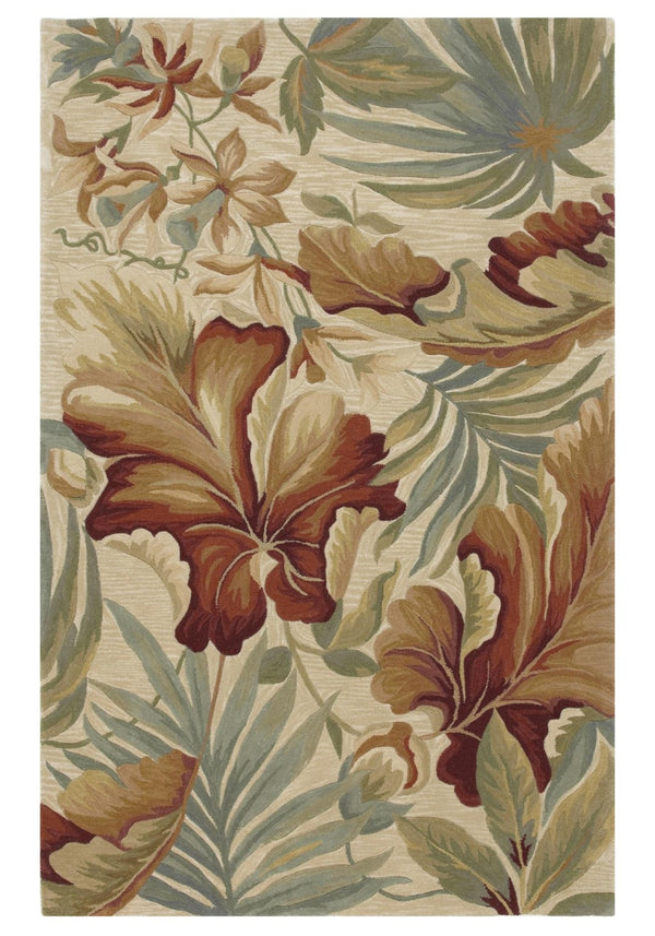 HomeRoots 10' Tropical Botanical Wool Runner Rug - Hand-Tufted Artisan Design in Ivory, Green & Red 8' X 10' 375484