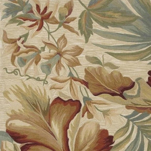 HomeRoots 9' Hand-Tufted Wool Area Rug with Tropical Botanical Design – Elegant Ivory, Green & Red Accents 9' X 12' 375485