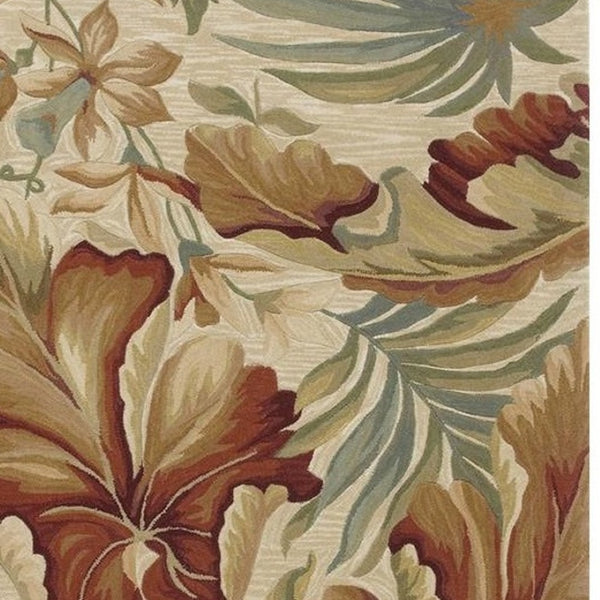 HomeRoots 9' Hand-Tufted Wool Area Rug with Tropical Botanical Design – Elegant Ivory, Green & Red Accents 9' X 12' 375485