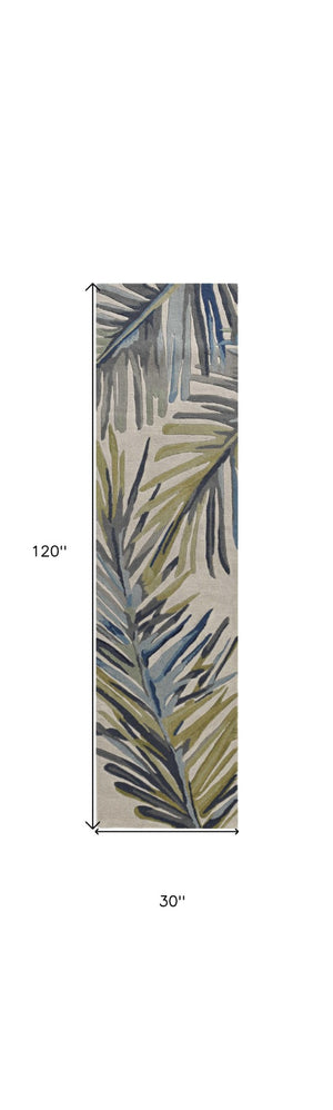 HomeRoots 10' Wool Tropical Botanical Hand-Tufted Runner Rug - Artisan-Made, Unique Design for Modern Spaces 10' Runner 375486