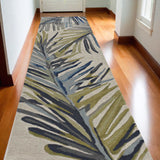 Homeroots 10' Ivory Blue Hand Tufted Tropical Palms Indoor Runner Rug  Wool 375486