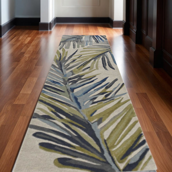 HomeRoots 10' Wool Tropical Botanical Hand-Tufted Runner Rug - Artisan-Made, Unique Design for Modern Spaces 10' Runner 375486