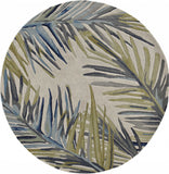 Homeroots 5' Ivory Green And Blue Wool Tropical Botanical Hand Tufted Round Rug  Wool 375489