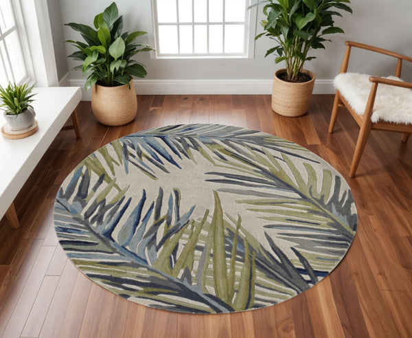 HomeRoots 10' Wool Tropical Botanical Hand-Tufted Runner Rug - Artisan-Made, Unique Design for Modern Spaces 8' Round 375490