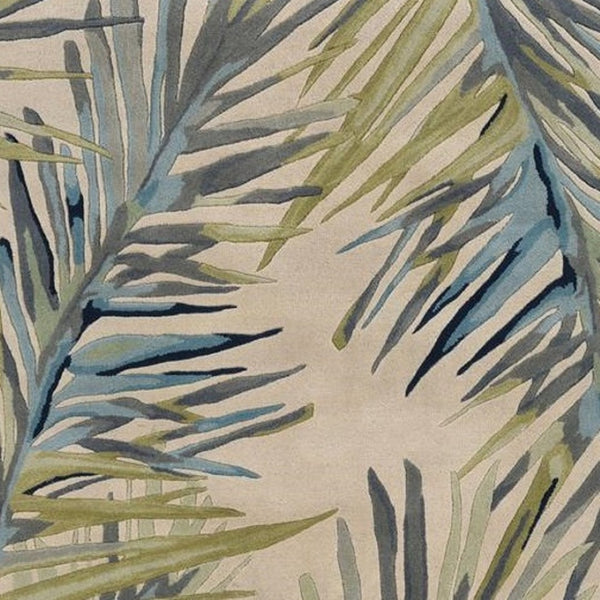 HomeRoots 9' Tropical Botanical Wool Area Rug – Hand-Tufted Ivory, Blue & Green Design for Cozy Elegance 9' X 12' 375492