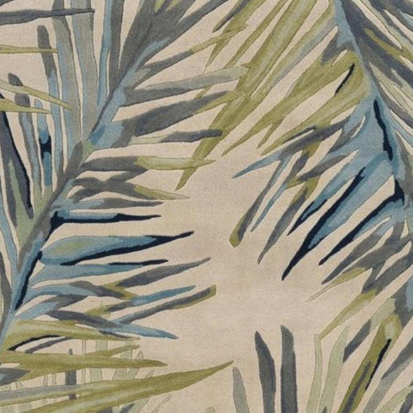 HomeRoots 9' Tropical Botanical Wool Area Rug – Hand-Tufted Ivory, Blue & Green Design for Cozy Elegance 9' X 12' 375492