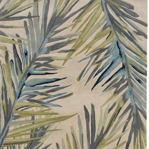 HomeRoots 9' Tropical Botanical Wool Area Rug – Hand-Tufted Ivory, Blue & Green Design for Cozy Elegance 9' X 12' 375492