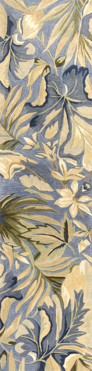 Homeroots 2' X 10' Blue Tropical Leaves Wool Indoor Runner Rug  Wool 375493