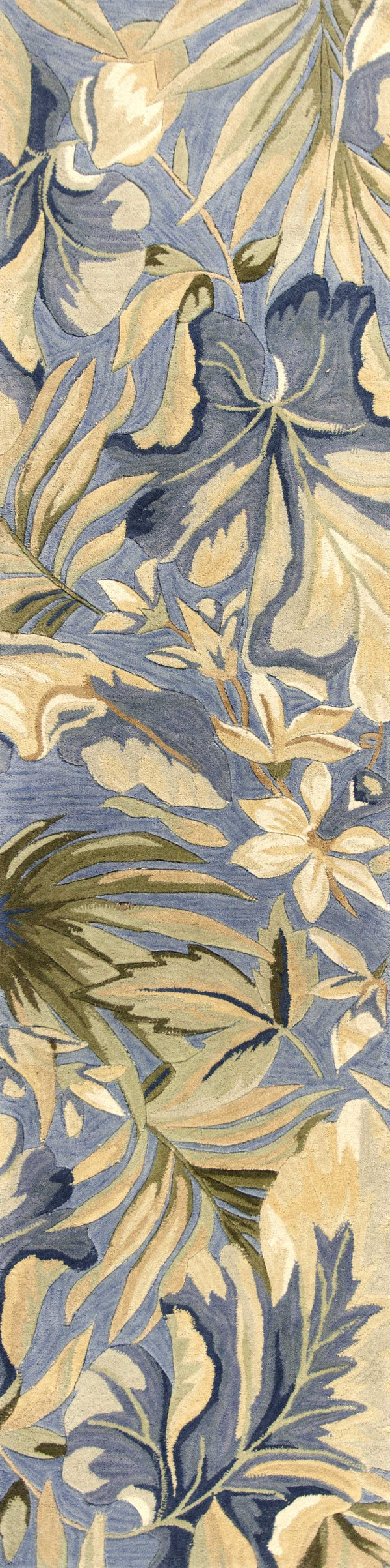 Homeroots 2' X 10' Blue Tropical Leaves Wool Indoor Runner Rug  Wool 375493