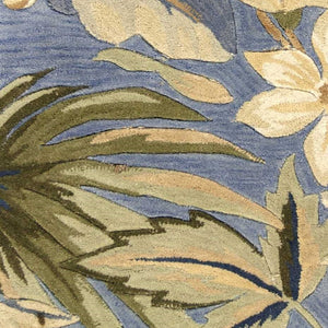 Homeroots 2' X 10' Blue Tropical Leaves Wool Indoor Runner Rug  Wool 375493