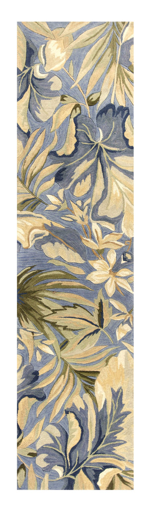 Homeroots 2' X 10' Blue Tropical Leaves Wool Indoor Runner Rug  Wool 375493