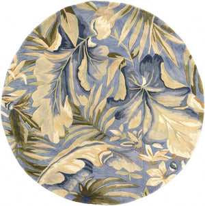 Homeroots 3' X 5' Blue Tropical Leaves Wool Indoor Area Rug  Wool 375494