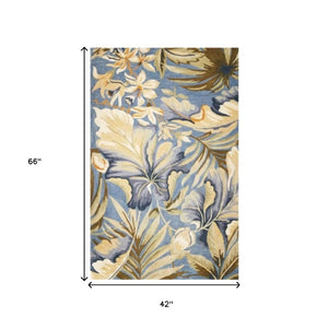 HomeRoots 10' Tropical Botanical Hand-Tufted Wool Runner Rug in Blue, Beige & Green for Elegant Spaces 3' X 5' 375494