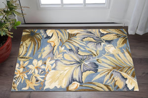 HomeRoots 10' Tropical Botanical Hand-Tufted Wool Runner Rug in Blue, Beige & Green for Elegant Spaces 3' X 5' 375494