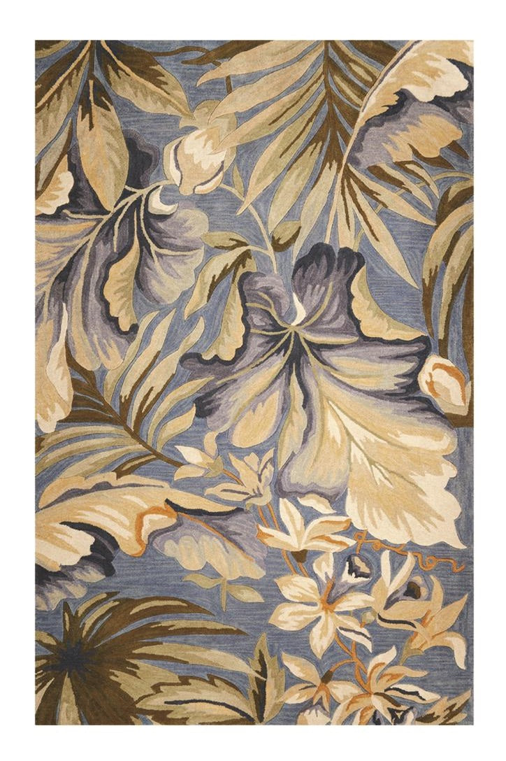 Homeroots 5' X 8' Blue Hand Tufted Tropical Plants Indoor Area Rug  Wool 375495