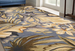 Homeroots 5' X 8' Blue Hand Tufted Tropical Plants Indoor Area Rug  Wool 375495