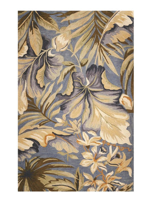 HomeRoots 10' Tropical Botanical Hand-Tufted Wool Runner Rug in Blue, Beige & Green for Elegant Spaces 5' X 8' 375495
