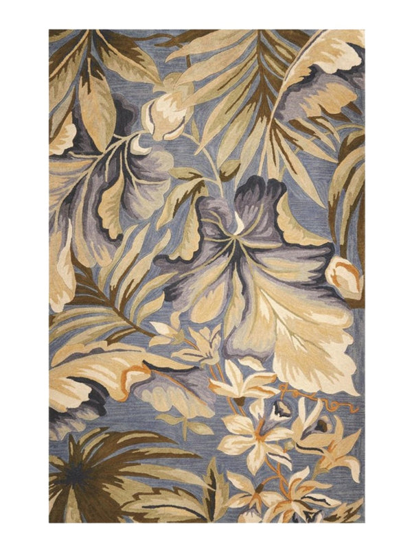 HomeRoots 10' Tropical Botanical Hand-Tufted Wool Runner Rug in Blue, Beige & Green for Elegant Spaces 5' X 8' 375495