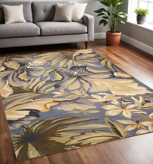 HomeRoots 10' Tropical Botanical Hand-Tufted Wool Runner Rug in Blue, Beige & Green for Elegant Spaces 5' X 8' 375495