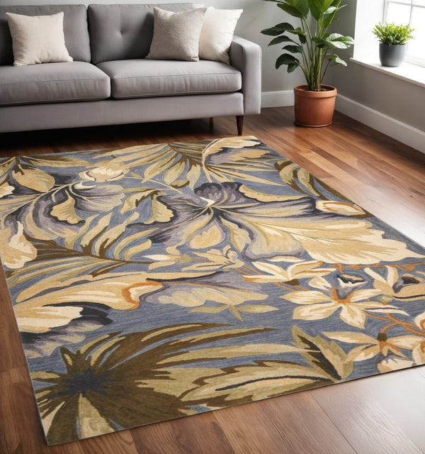 HomeRoots 10' Tropical Botanical Hand-Tufted Wool Runner Rug in Blue, Beige & Green for Elegant Spaces 5' X 8' 375495