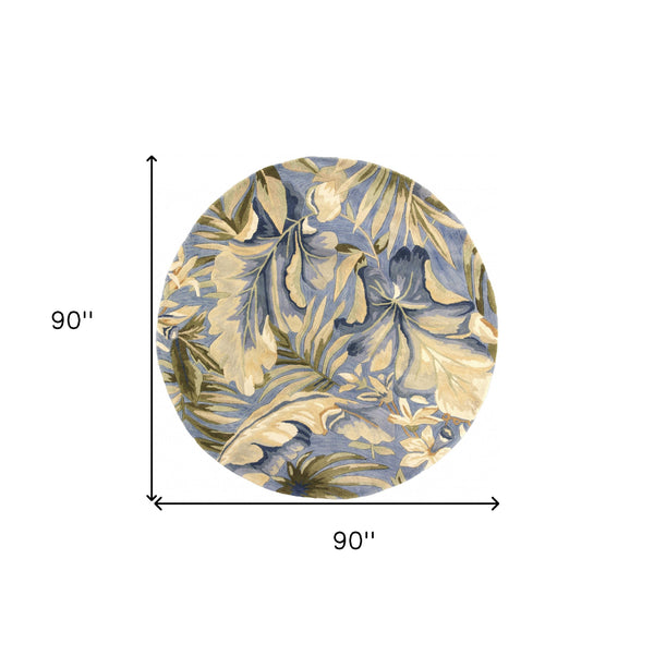 Homeroots 8' Blue Round Wool Hand Tufted Area Rug  Wool 375497