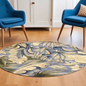 Homeroots 8' Blue Round Wool Hand Tufted Area Rug  Wool 375497