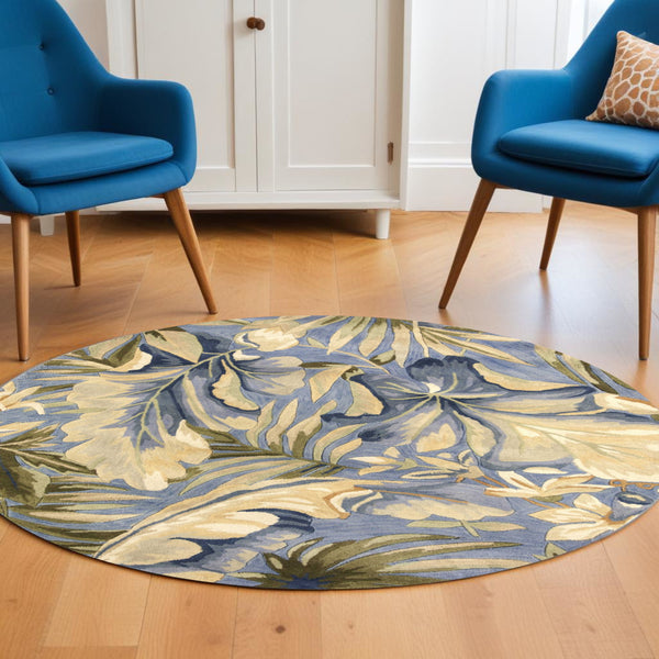 Homeroots 8' Blue Round Wool Hand Tufted Area Rug  Wool 375497