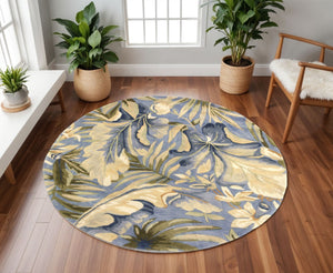 HomeRoots 10' Tropical Botanical Hand-Tufted Wool Runner Rug in Blue, Beige & Green for Elegant Spaces 8' Round 375497