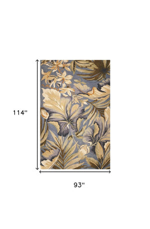 Homeroots 93 X 114 Blue Wool Rug  Wool 375498