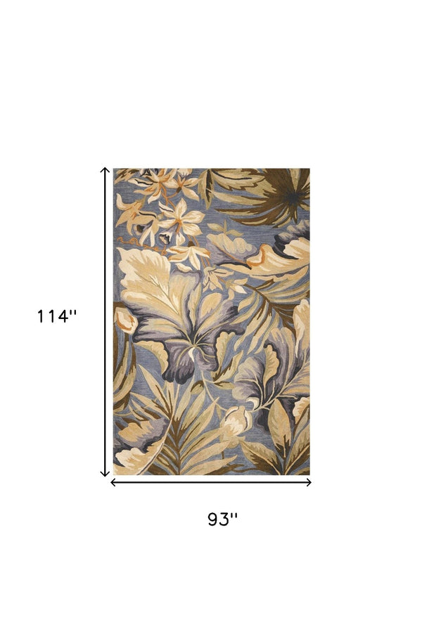 Homeroots 93 X 114 Blue Wool Rug  Wool 375498