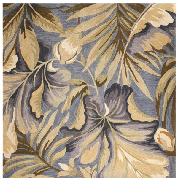 HomeRoots 10' Tropical Botanical Hand-Tufted Wool Runner Rug in Blue, Beige & Green for Elegant Spaces 8' X 10' 375498