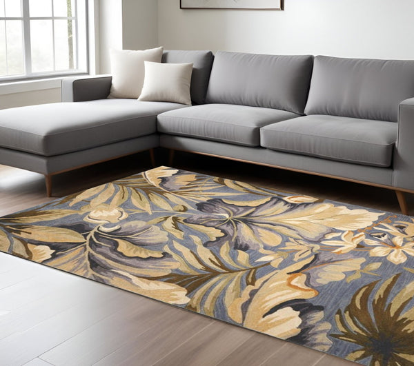 HomeRoots 10' Tropical Botanical Hand-Tufted Wool Runner Rug in Blue, Beige & Green for Elegant Spaces 8' X 10' 375498