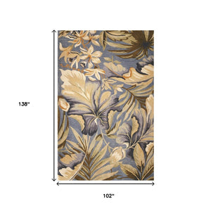HomeRoots 9' Hand-Tufted Wool Tropical Botanical Area Rug in Soothing Blue, Beige & Green for Modern Spaces 9' X 12' 375499