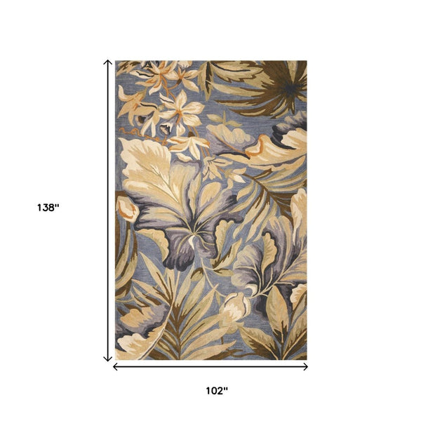 HomeRoots 9' Hand-Tufted Wool Tropical Botanical Area Rug in Soothing Blue, Beige & Green for Modern Spaces 9' X 12' 375499
