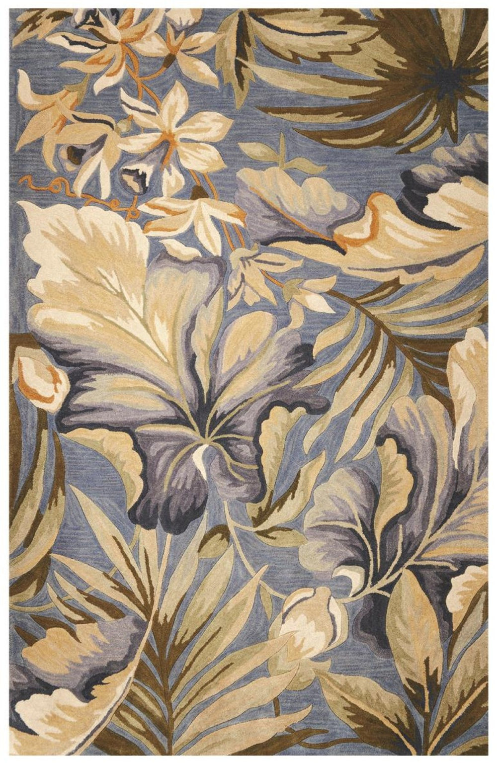 HomeRoots 9' Hand-Tufted Wool Tropical Botanical Area Rug in Soothing Blue, Beige & Green for Modern Spaces 9' X 12' 375499