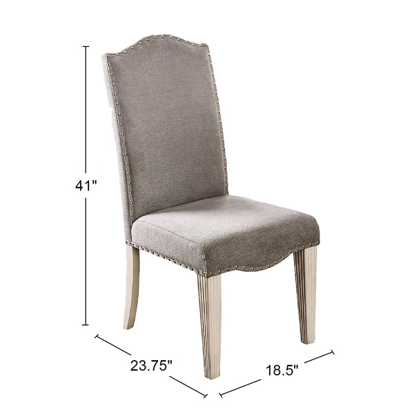 English Elm Set of 2 Fabric Parson Chairs Antique White Frame Gray Upholstery Nailhead Trim Camelback Accent B016P222713