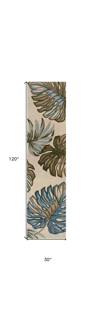 HomeRoots 10' Tropical Botanical Hand-Tufted Wool Runner Rug for Cozy Hallways and Stylish Spaces 10' Runner 375500